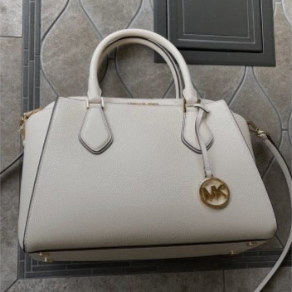 Michael Kors Daria Large Satchel Bag Leather Light Cream - Picture 1 of 15